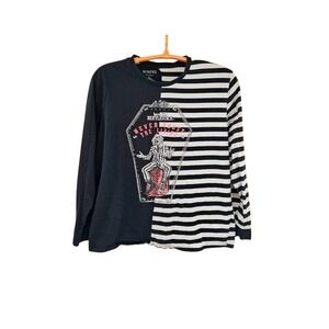 Beetlejuice Coffin Split Black and White Striped‎ Long Sleeve Shirt Size XL